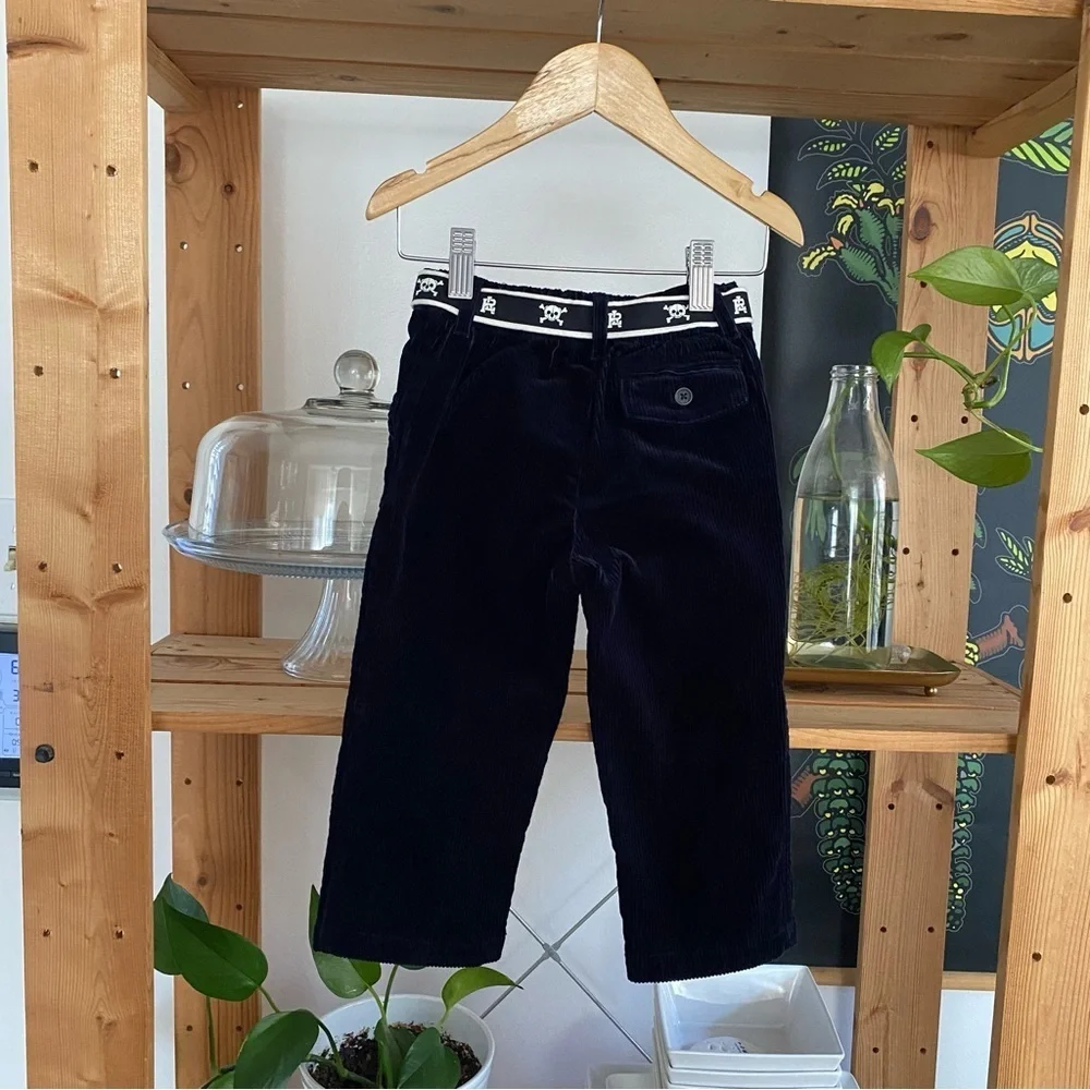 Ralph Lauren Navy Blue Corduroy Pants With Skull Logo Belt 24 months